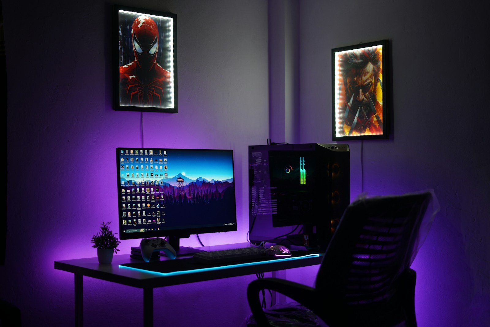 Colorful gaming desk setup